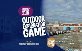 Outdoor exploration game poster with graffiti-covered street in Amsterdam.