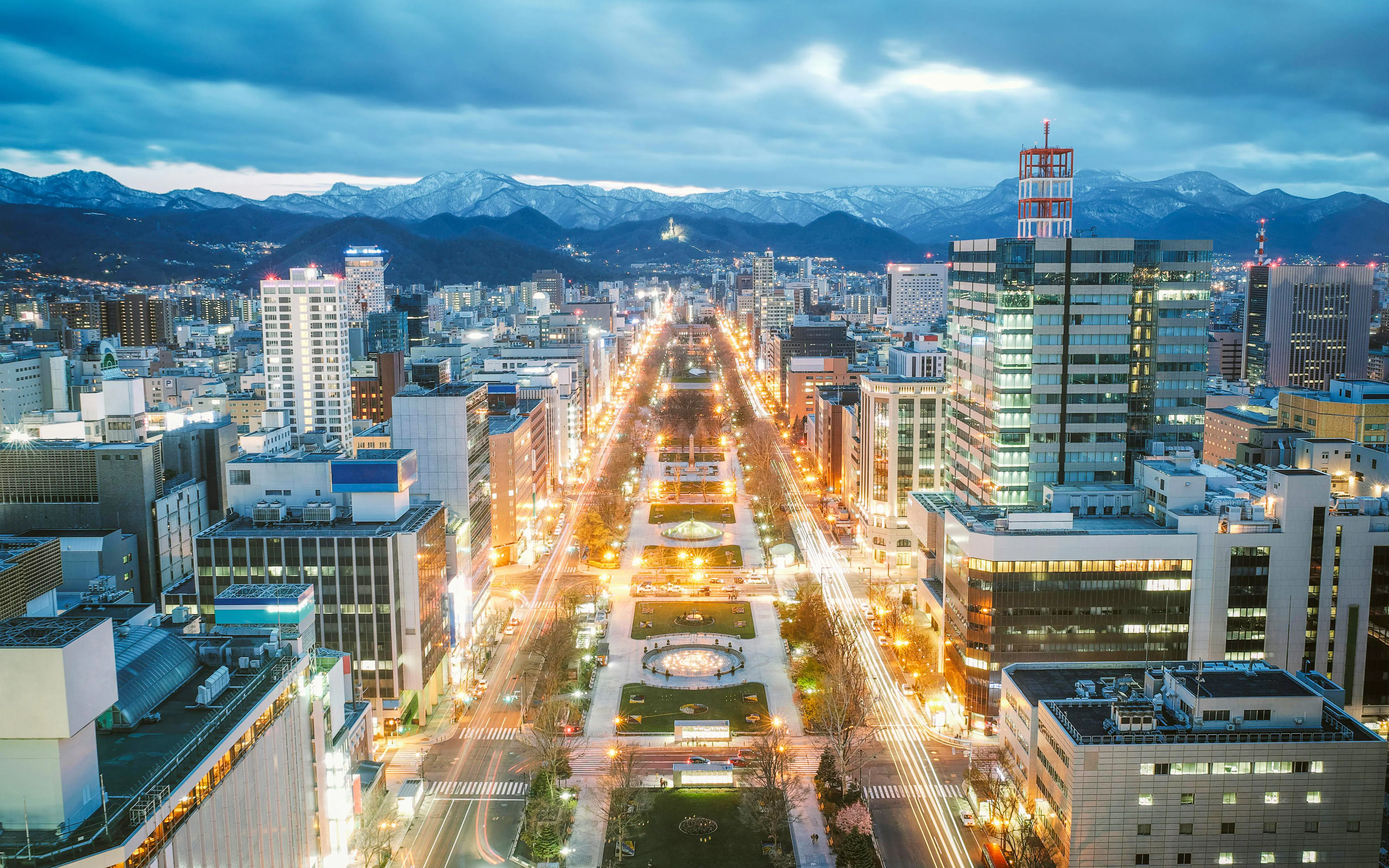 Sapporo cityscape at night viewed from Sapporo TV Tower, Hokkaido, Japan.