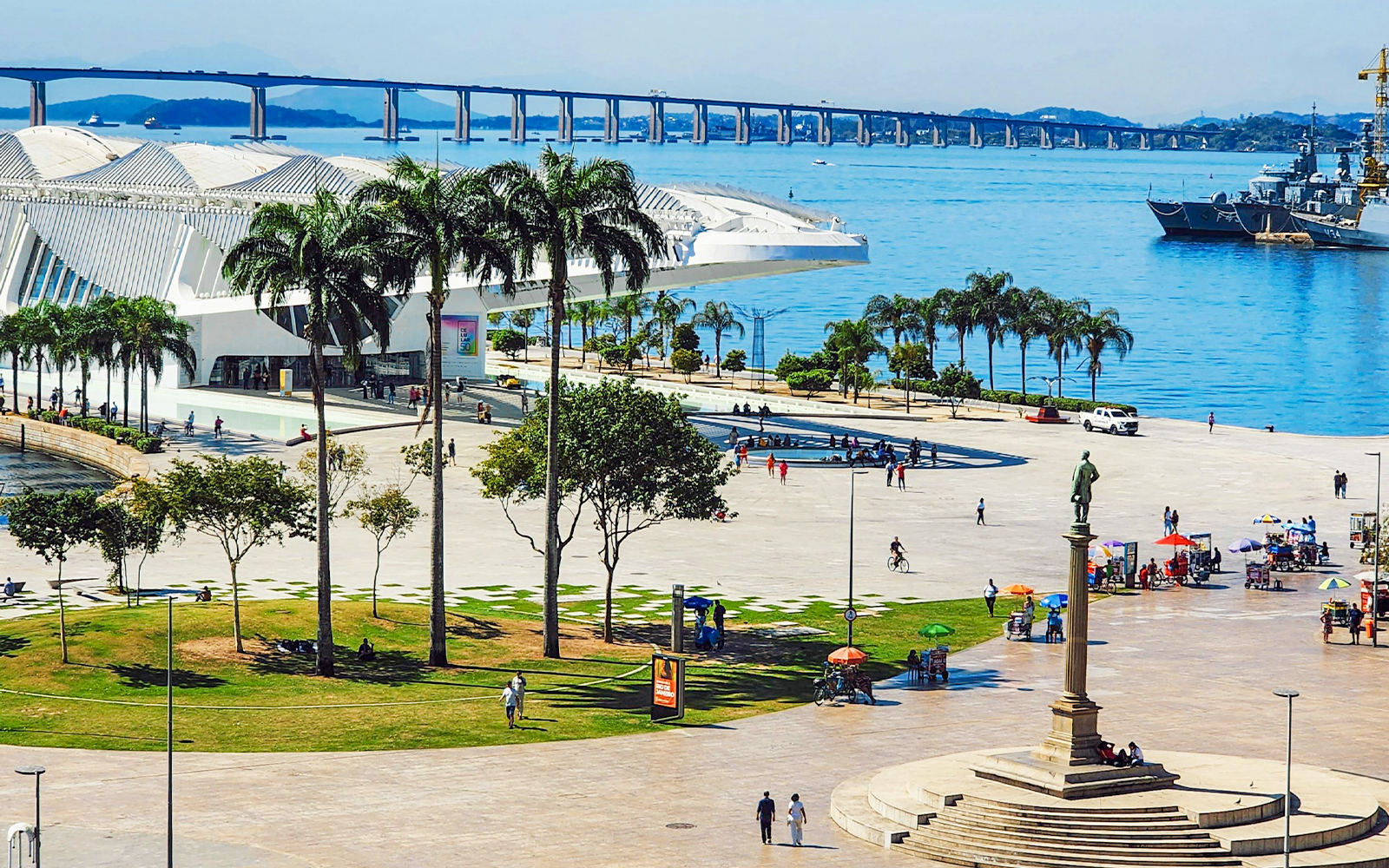 Maua Square in Rio de Janeiro with Museum of Tomorrow and Guanabara Bay in view.