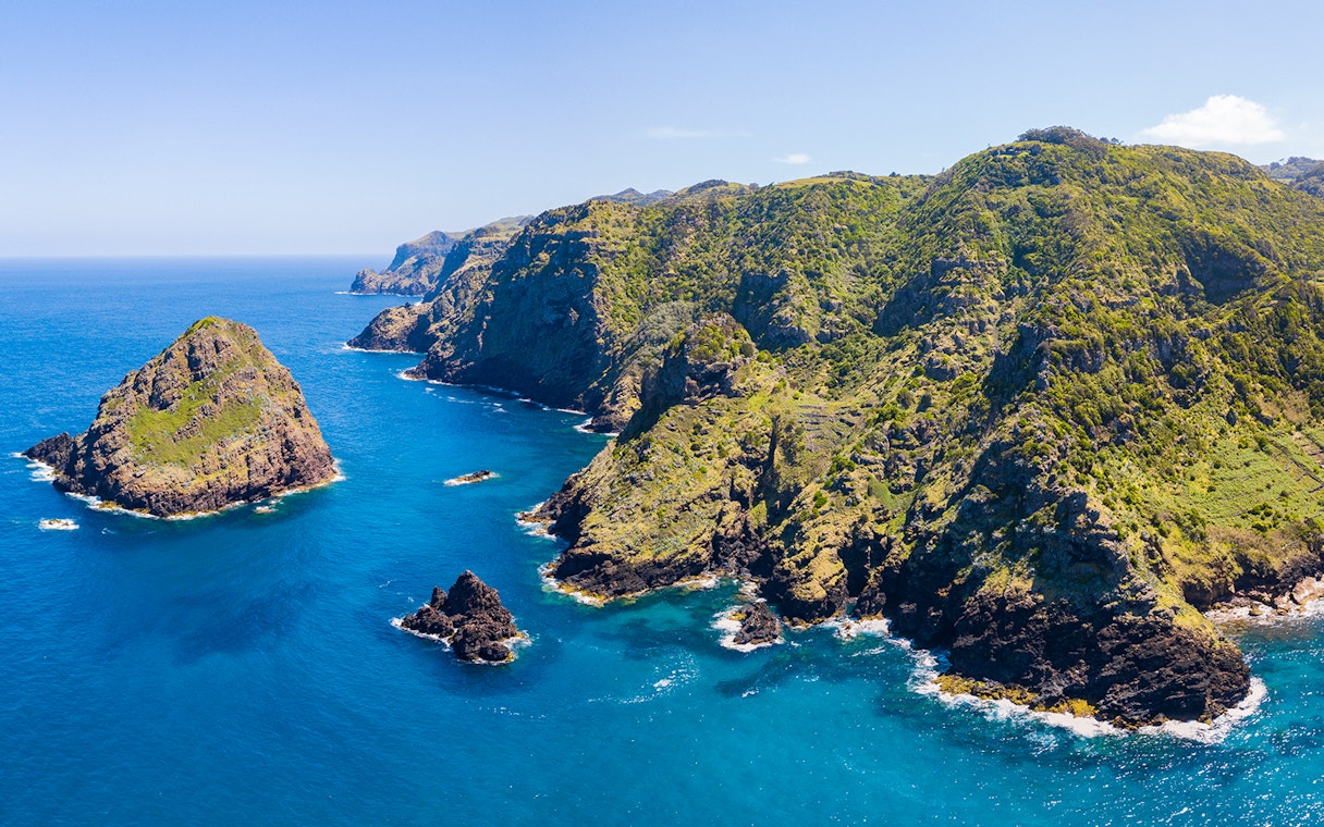 Santa Maria Cliffs in Malta with rugged coastline and clear blue sea.