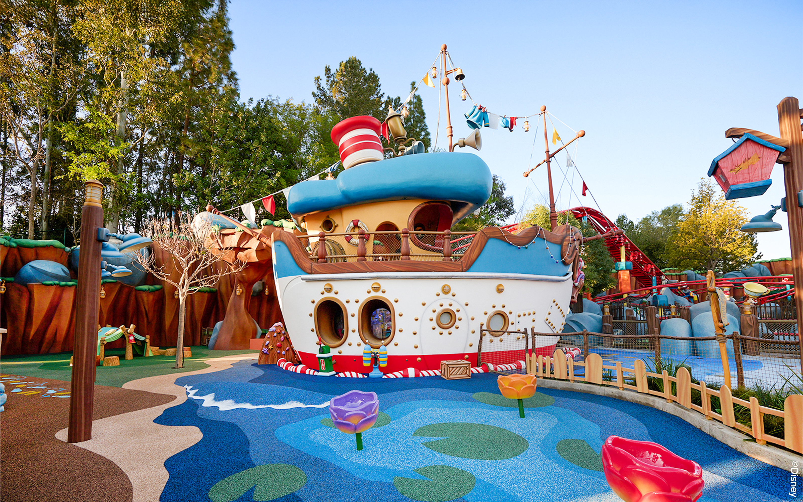 Mickey's Toontown boat attraction at Disneyland Park, California.