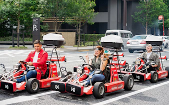 People enjoying Akihabara GoKart Experience on Tokyo streets.