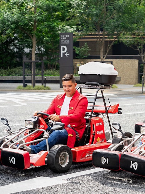 People enjoying Akihabara GoKart Experience on Tokyo streets.