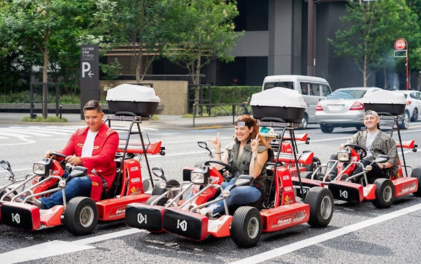 People enjoying Akihabara GoKart Experience on Tokyo streets.