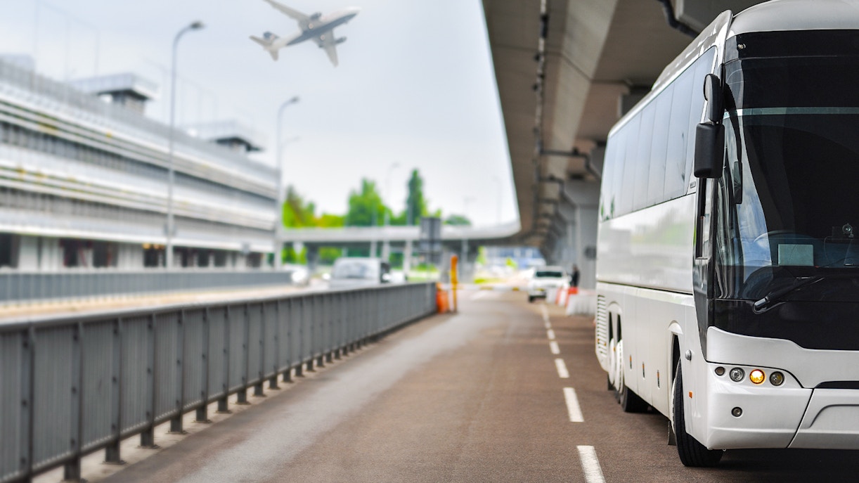 Shuttle bus at Ciampino Airport for transfer to Rome Termini Station.