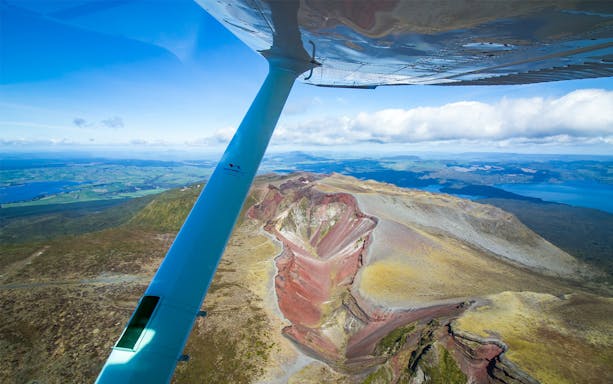 Aerial view of Mount Tarawera crater from a floatplane, New Zealand.
