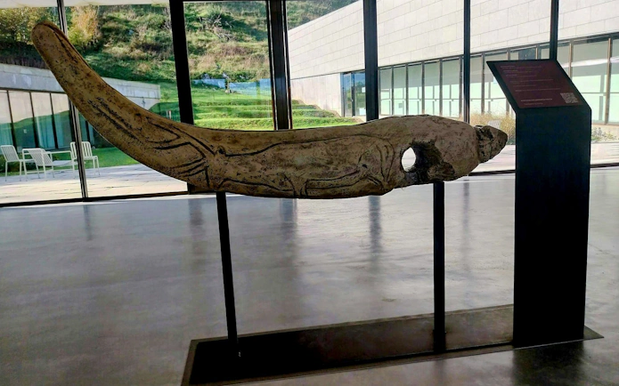 Artefact from El Castillo caves displayed in a modern exhibition space.