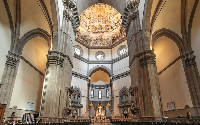Interior view of Santa Maria del Fiore Cathedral's dome and arches, Florence.