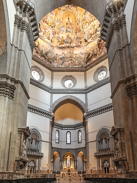 Interior view of Santa Maria del Fiore Cathedral's dome and arches, Florence.