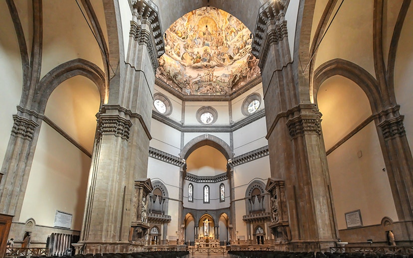 Interior view of Santa Maria del Fiore Cathedral's dome and arches, Florence.