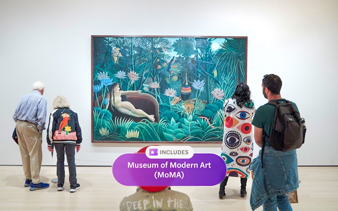 Visitors viewing a painting at the Museum of Modern Art.