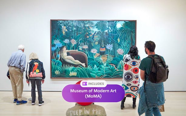 Visitors viewing a painting at the Museum of Modern Art.