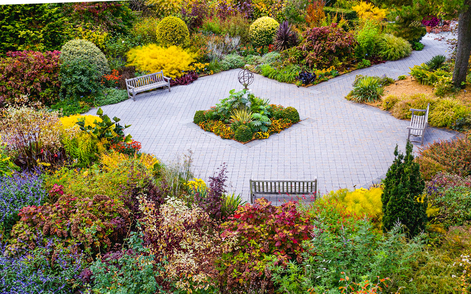 New York Botanical Garden, Bronx, lush greenery, and vibrant flowers.