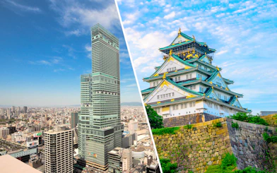Harukas 300 Observatory and Osaka Castle in Osaka, Japan.