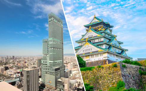 Harukas 300 Observatory and Osaka Castle in Osaka, Japan.