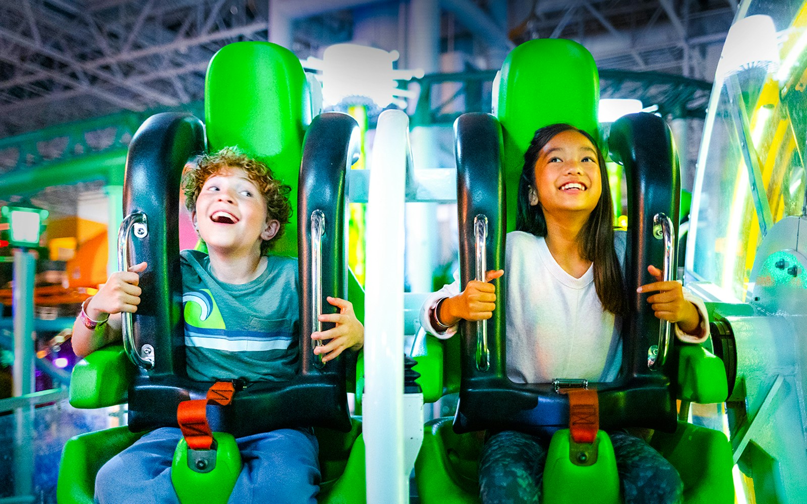 Guests enjoying a ride at Nickelodeon Universe, Mall of America.