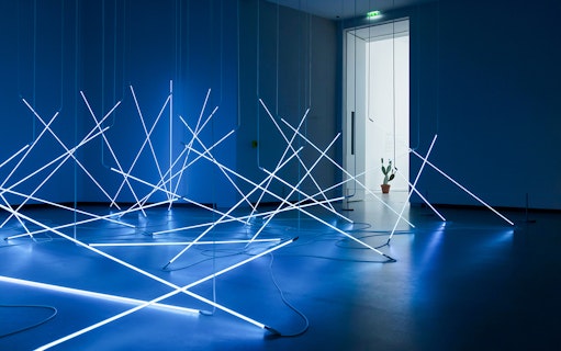 Light installation at Fondation Louis Vuitton, Avenue du Mahatma Gandhi, Paris.