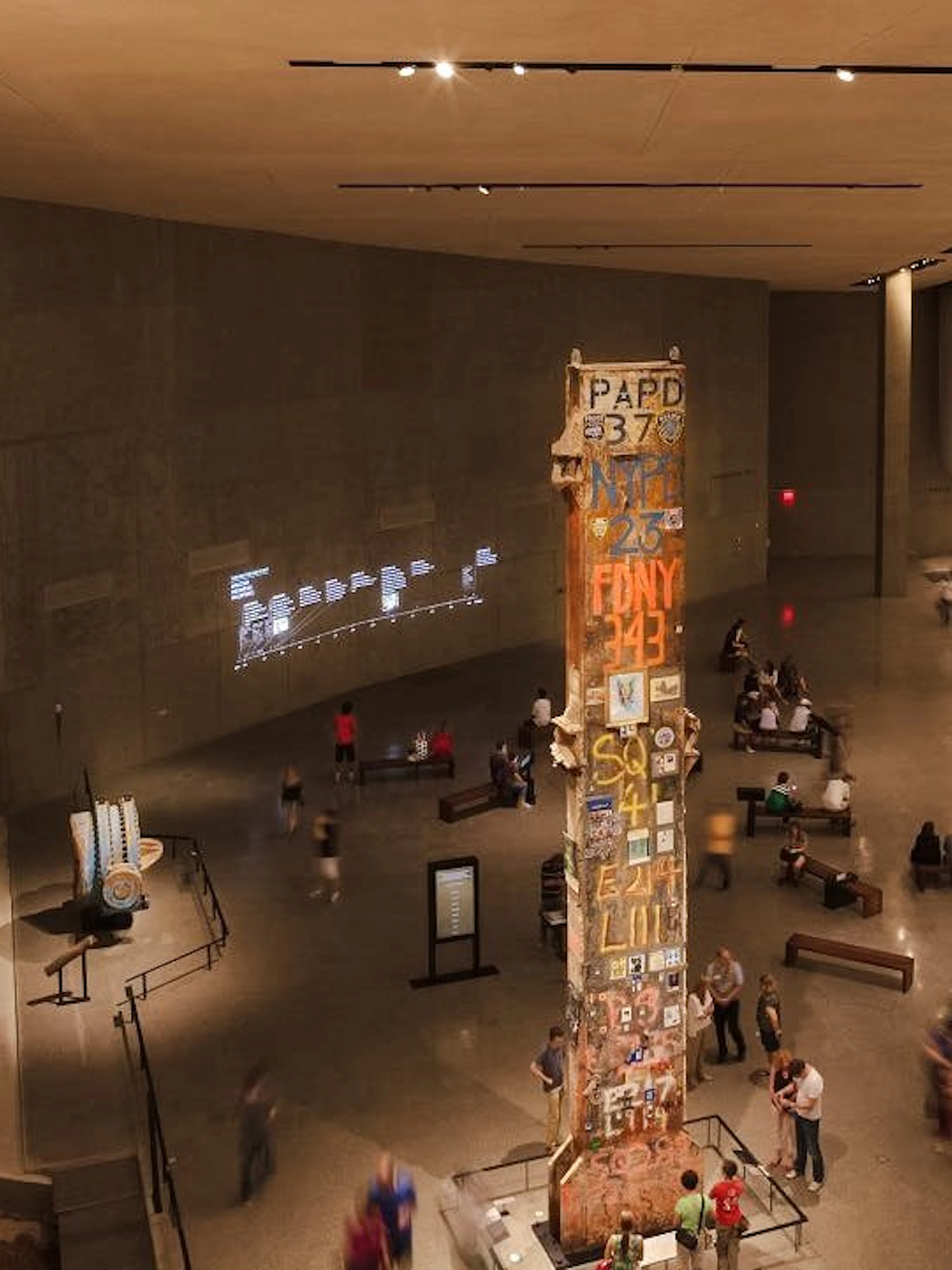 #9/11 Memorial & Museum interior with Last Column and visitors.