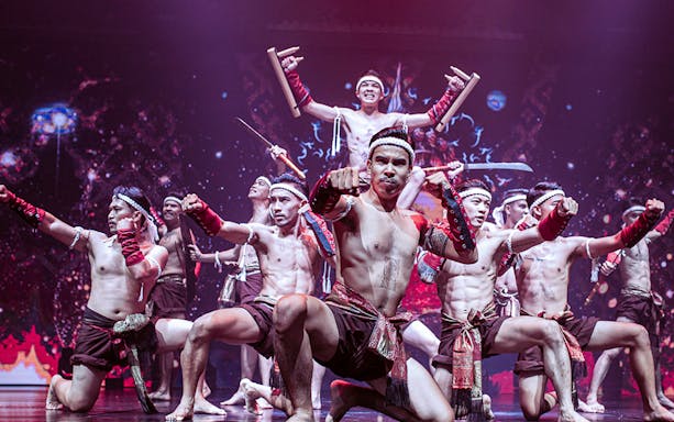 Martial artists performing at Siam Fantasy Cultural Show in Thailand.