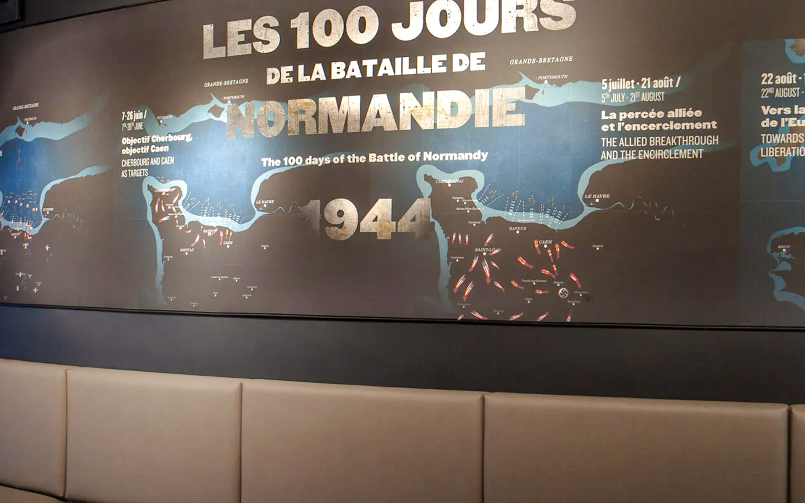 Timeline of the Battle of Normandy 1944 at Arromanches 360 Circular Cinema, France.