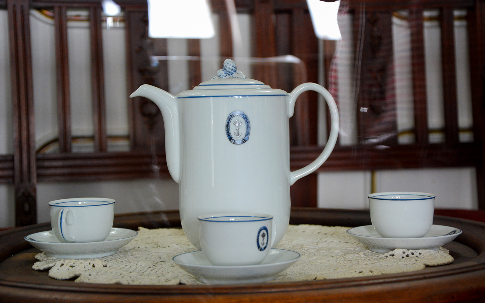 Porcelain tea set on display aboard Frigate D. Fernando II e Glória.