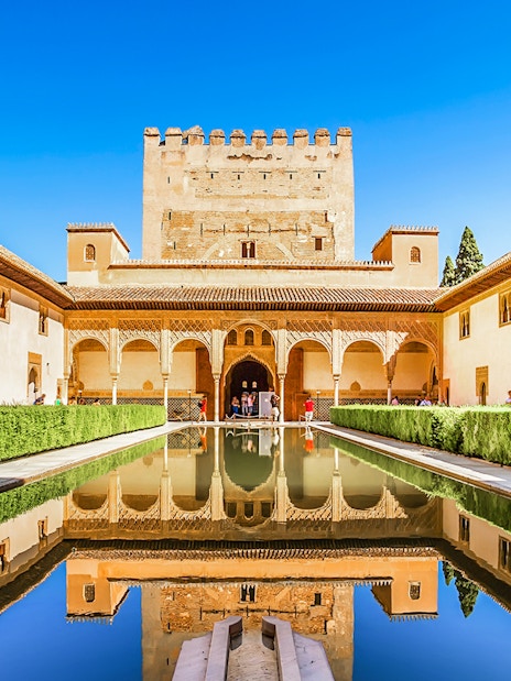 Court of the Myrtles with reflecting pool, Alhambra, Spain.