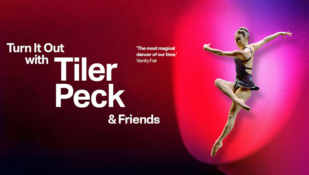 Tiler Peck performing a dance leap in "Turn It Out with Tiler Peck & Friends" show.