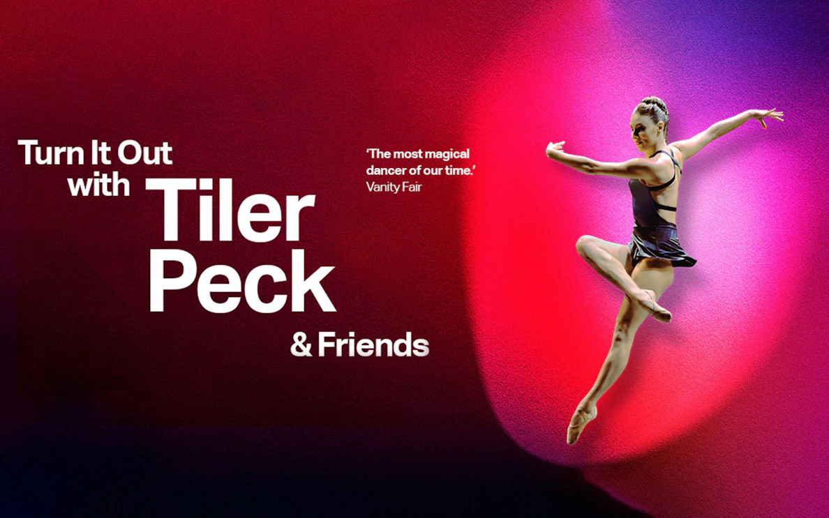 Tiler Peck performing a dance leap in "Turn It Out with Tiler Peck & Friends" show.
