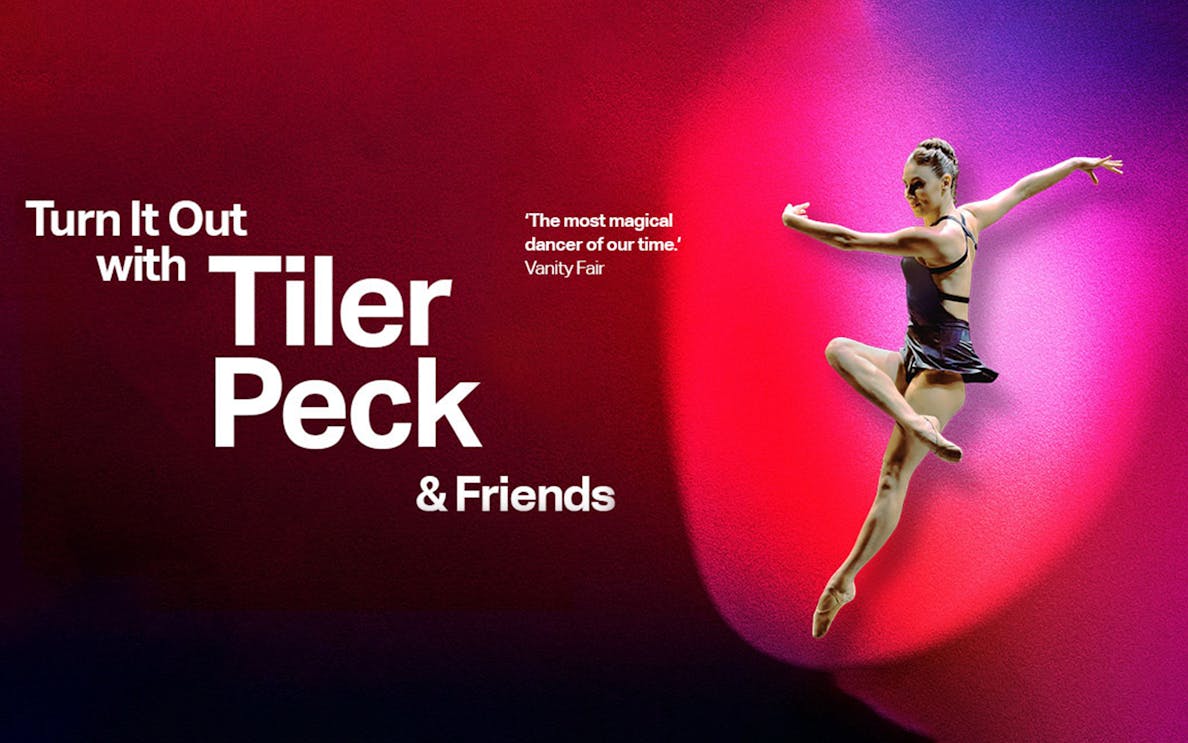 Tiler Peck performing a dance leap in "Turn It Out with Tiler Peck & Friends" show.