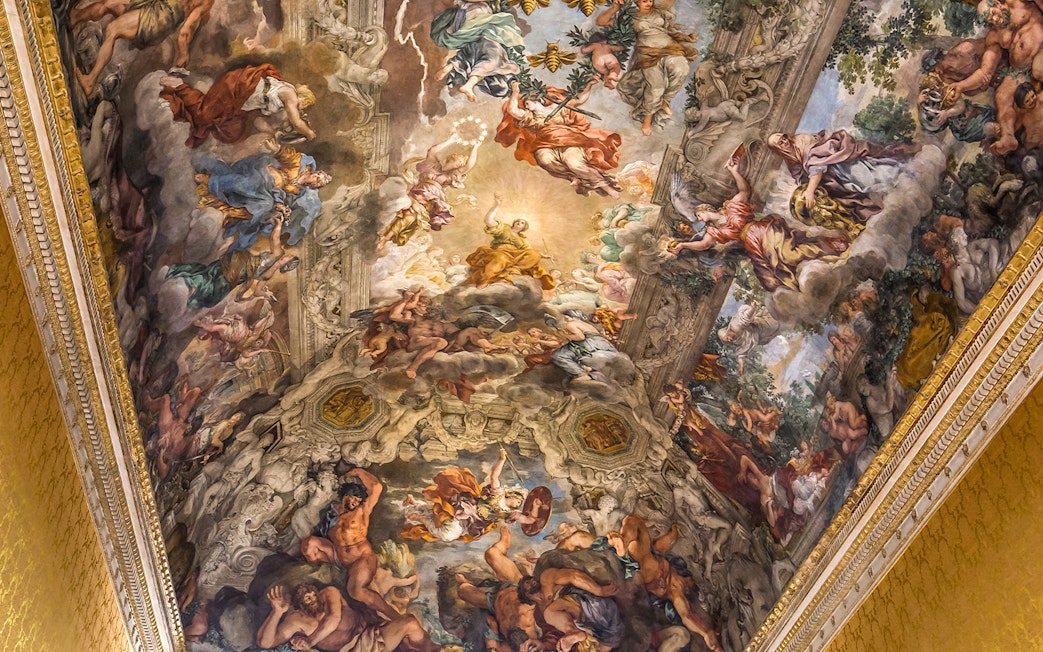 Ceiling fresco depicting mythological scene in Palazzo Barberini, Rome, Italy.