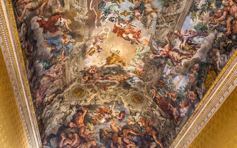 Ceiling fresco depicting mythological scene in Palazzo Barberini, Rome, Italy.