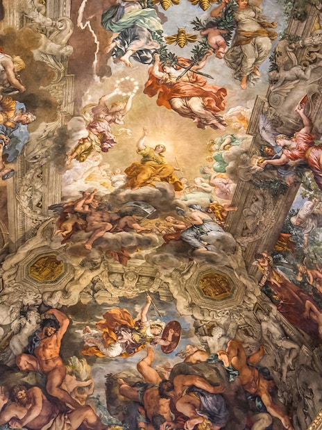Ceiling fresco depicting mythological scene in Palazzo Barberini, Rome, Italy.
