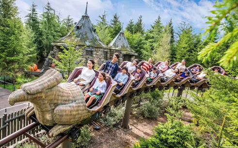 Families enjoying the Flight of the Hippogriff roller coaster at Universal Studios Japan, Osaka.
