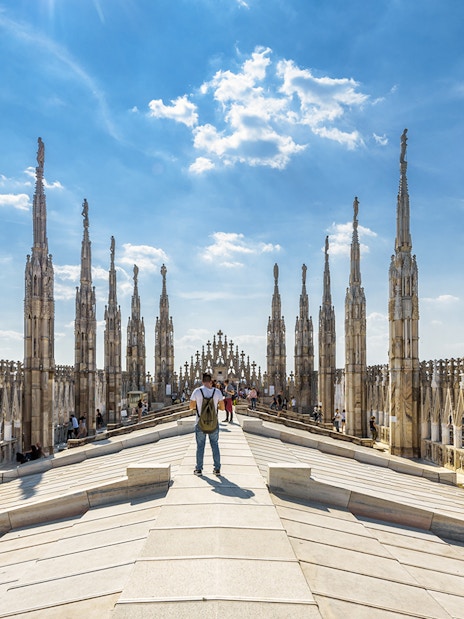 Rooftop view of Milan Cathedral with spires, part of the Official Milano Pass experience.