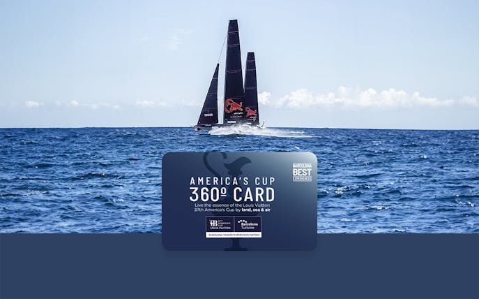 Sailboats racing in the America's Cup with 360 Card promotion in foreground.