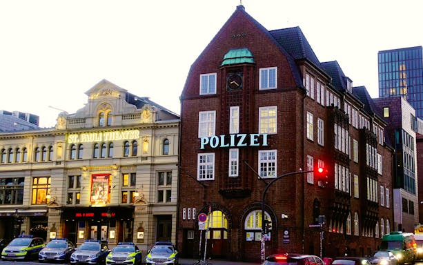 St. Pauli Theater and police station in Hamburg's Kiez district.