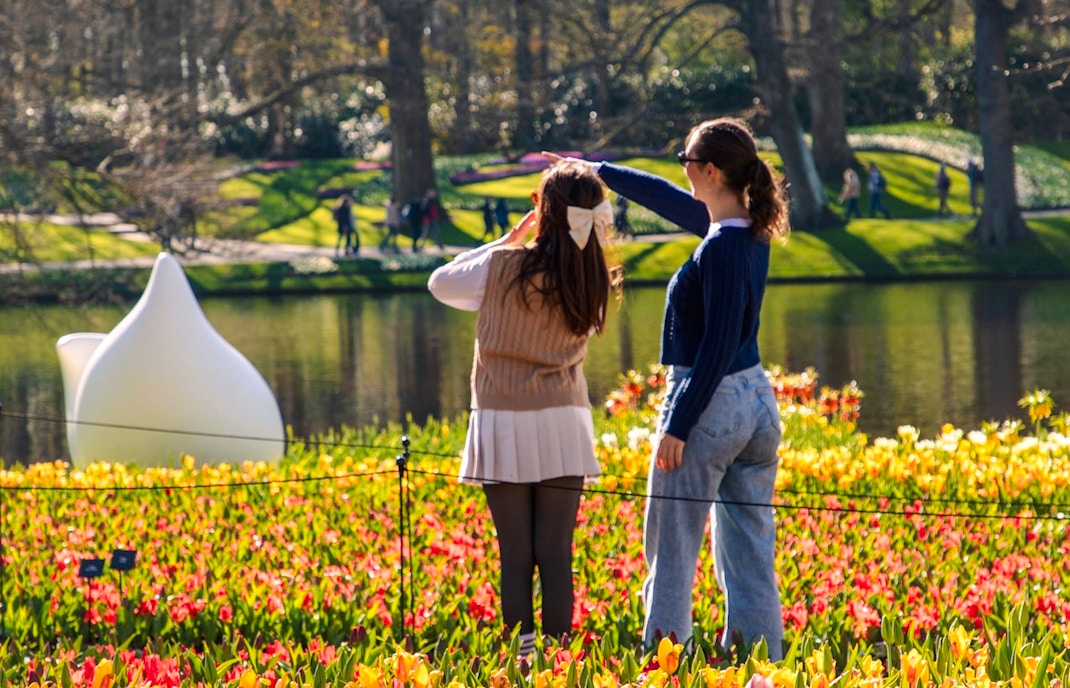 Guests enjoying tulip fields at Keukenhof Gardens, Amsterdam.