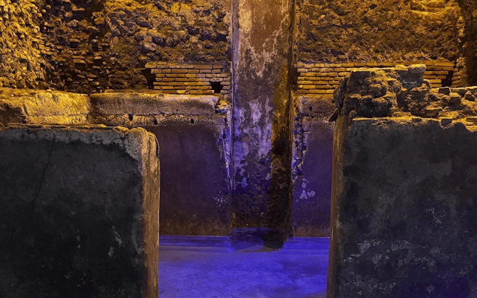 Subterranean aqueducts beneath Piazza Navona, showcasing ancient Roman architecture in Rome.