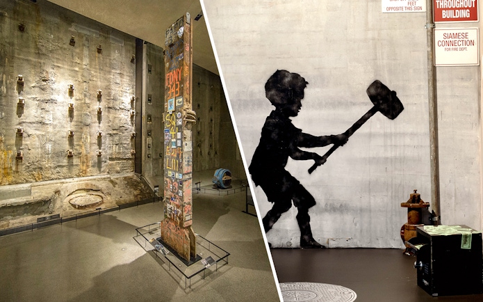 9/11 Memorial Museum's Last Column and Banksy mural in New York City.