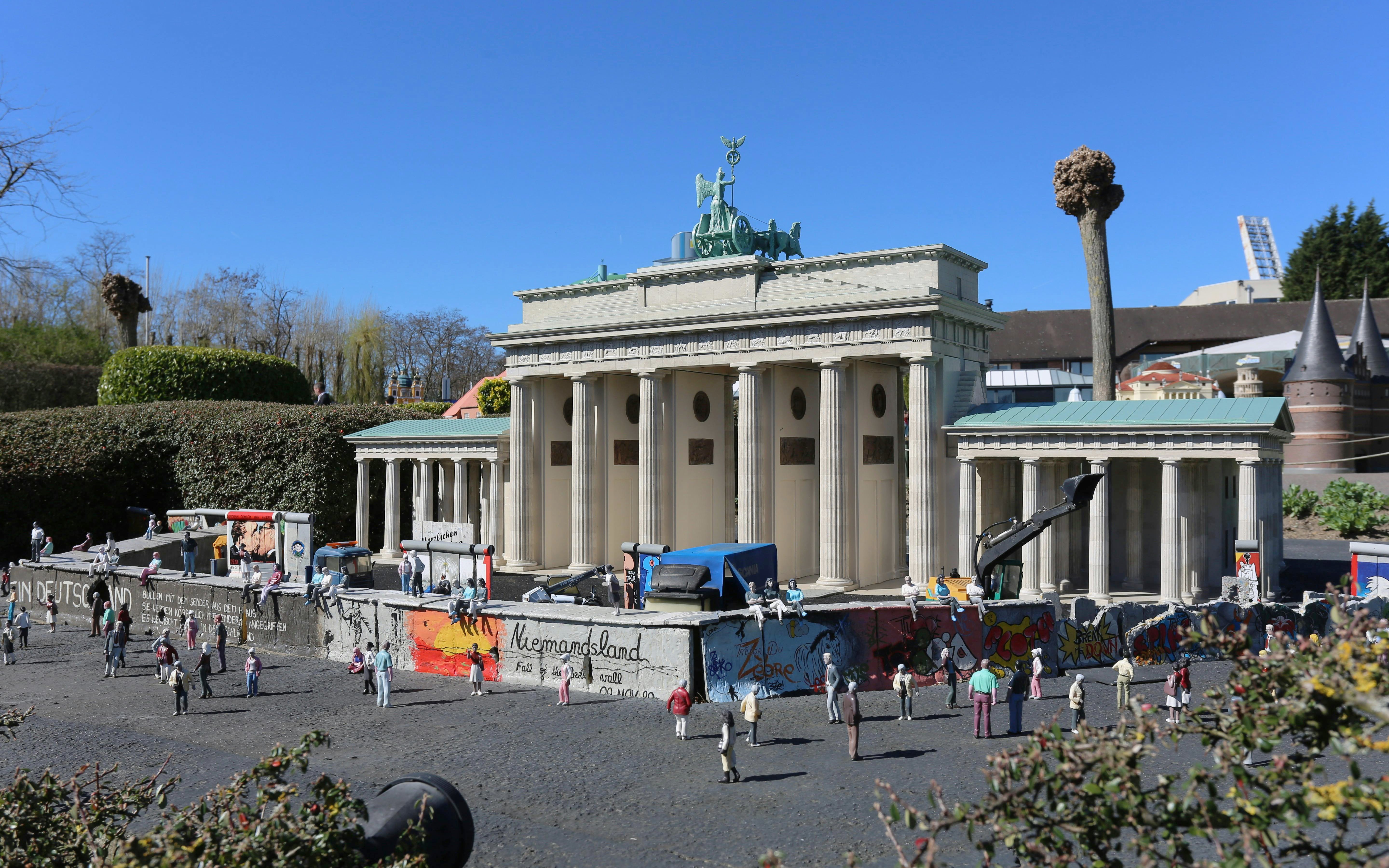 Miniature Brandenburg Gate and Berlin Wall at Mini-Europe, Brussels.