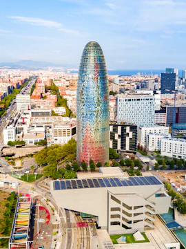 Glories Skyline Tower in Barcelona with cityscape background.