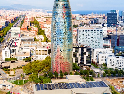 Glories Skyline Tower in Barcelona with cityscape background.