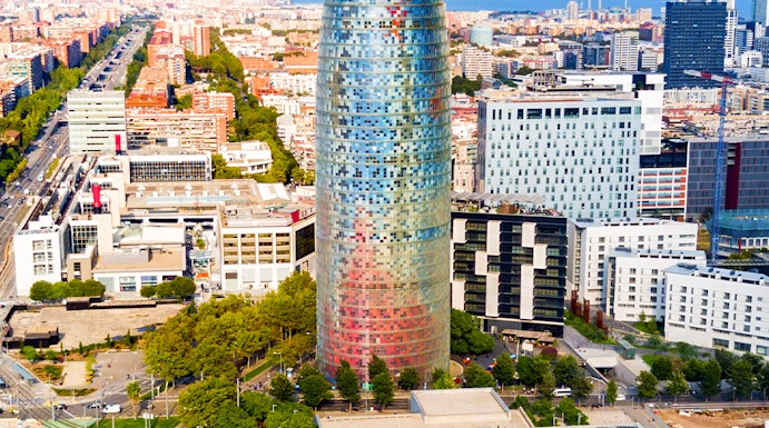 Glories Skyline Tower in Barcelona with cityscape background.