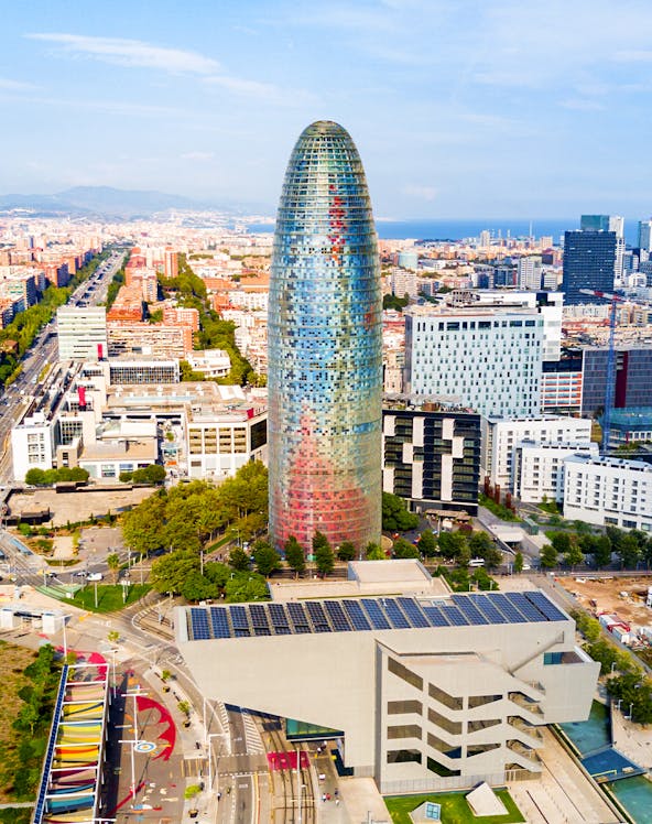 Glories Skyline Tower in Barcelona with cityscape background.