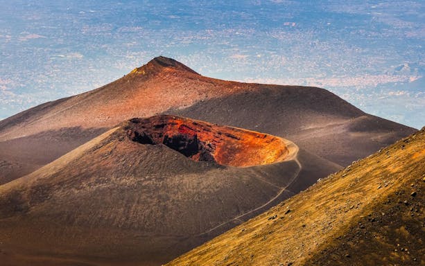 Mount Etna crater with scenic view, part of a guided tour from Catania.