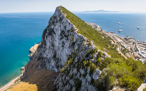 Rock of Gibraltar with city and sea view on a full-day tour from Málaga.