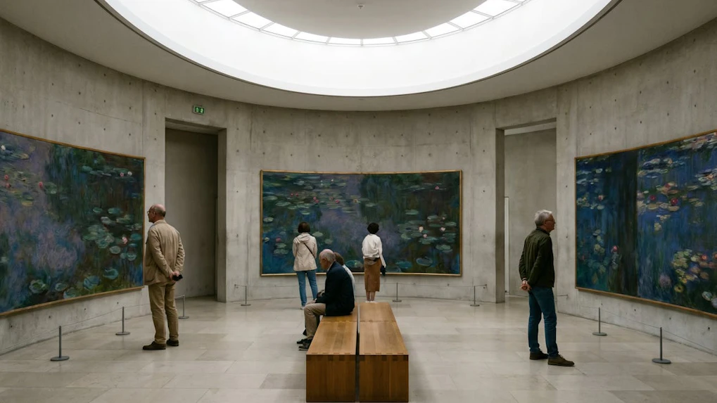 People admiring Monet's water Lilies at Musée de l’Orangerie