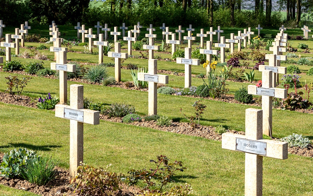 Rows of crosses at Somme Battlefield cemetery, France, on a day trip from Paris.