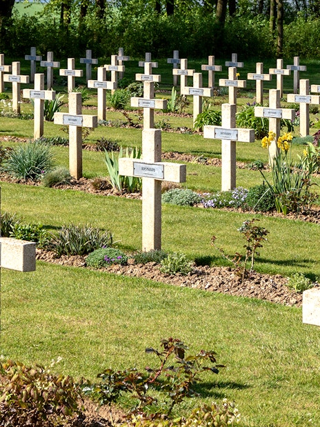 Rows of crosses at Somme Battlefield cemetery, France, on a day trip from Paris.