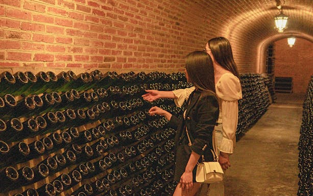 Women exploring wine cellar in Queretaro during Peña de Bernal tour.